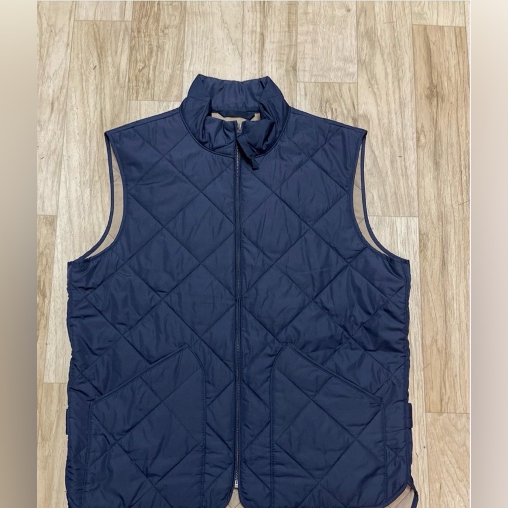 J Crew Quilted Walker Vest Mens M Navy Full Zip Insulated Jacket Outerwear - Picture 2 of 6